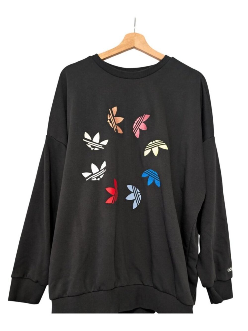 Adidas Shattered Trefoil Wheel Sweatshirt Womens L Black Dolman Sleeve Oversized